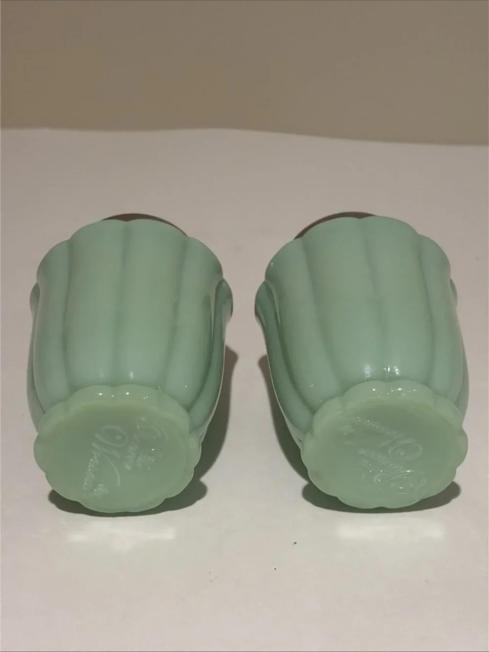 The Pioneer Woman Timeless Beauty Jade Milk Glass Salt & Pepper Shakers EUC